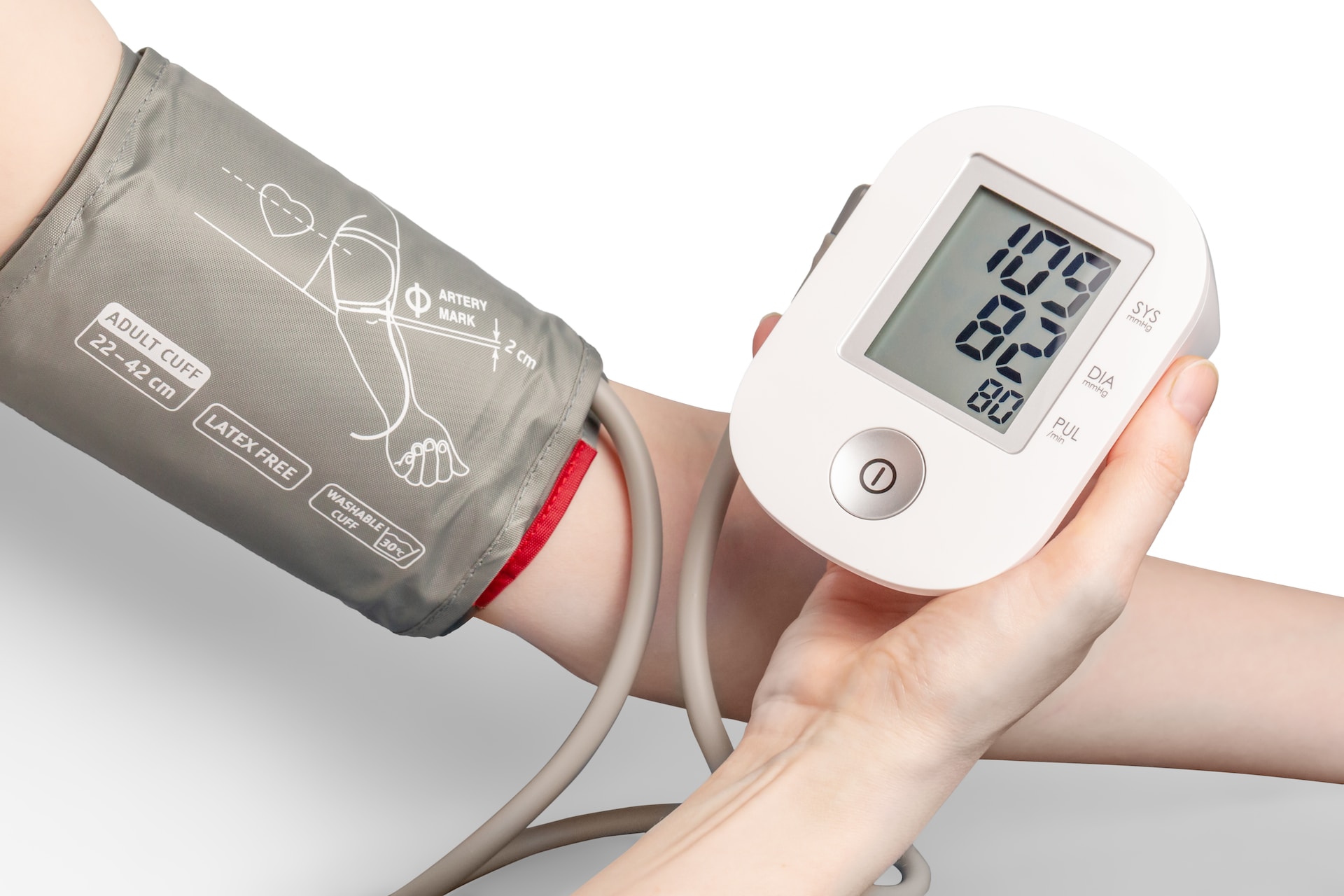 blood pressure machine on arm